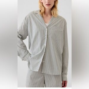 NWT Women's Poplin PJ Set  Green Stripe Cotton  Large Tall